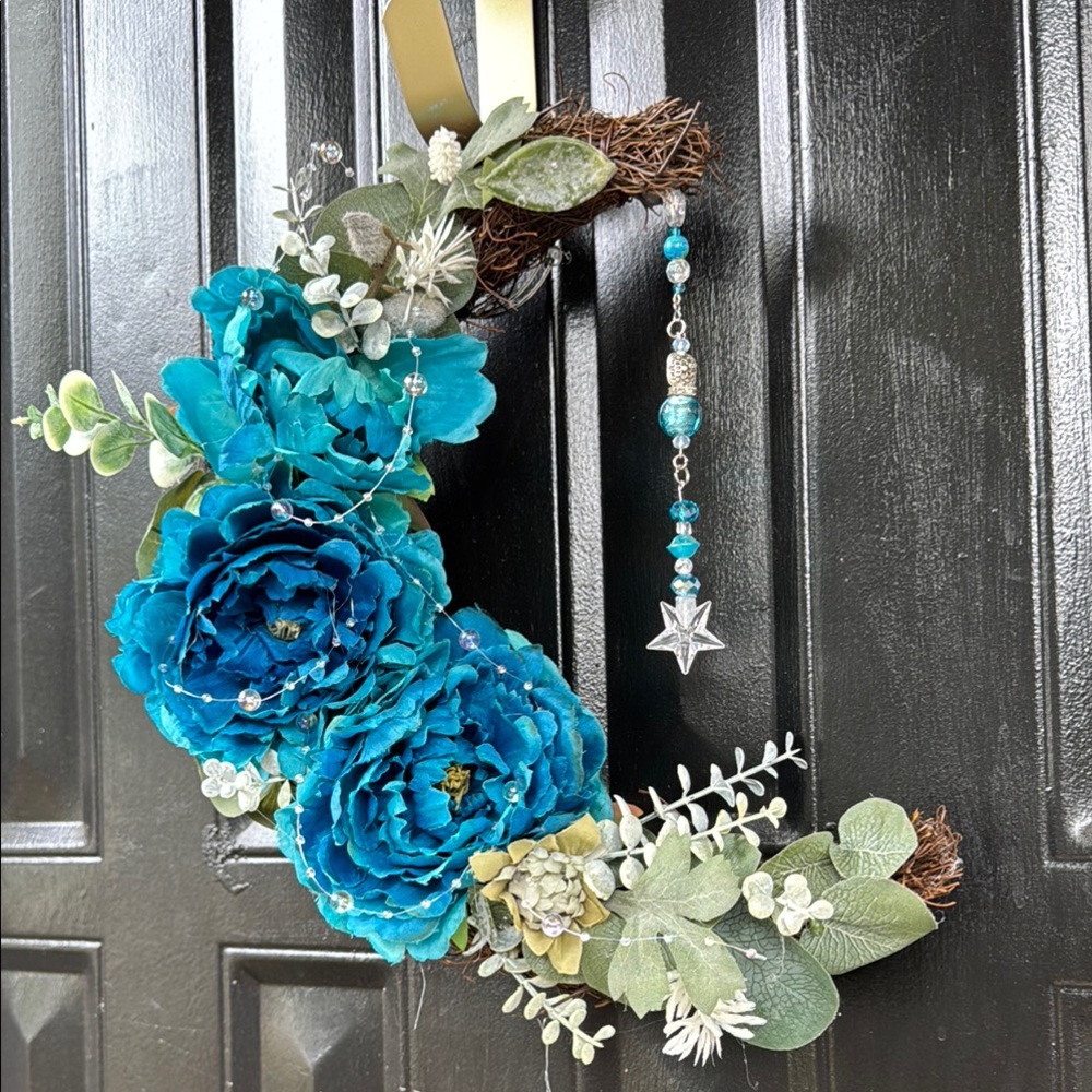 Vibrant Ice Blue and Green Faux Floral Accent with Sparkling Charms